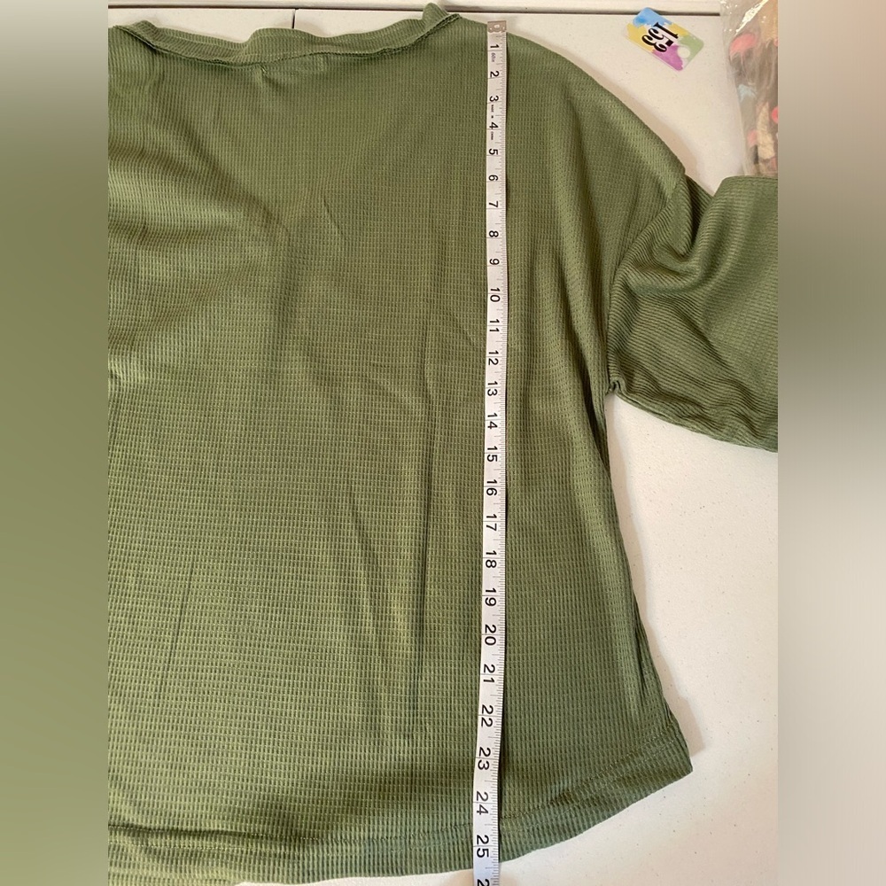 Woman’s V-Neck Green Button-Down Top - Picture 2 of 2